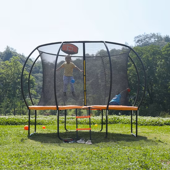Trampolín al aire libre para niños pequeños de estilo reforzado con postes curvos personalizados de 12 pies Funjump